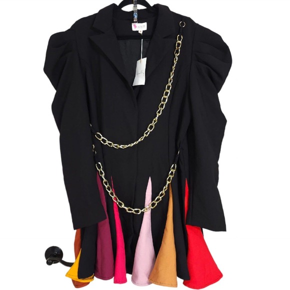Latiste by Amy Womens Dress Blazer Rainbow Peplum Chain Puff Sleeve Mini Sz 1X - Picture 3 of 11